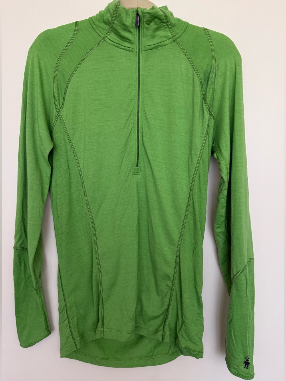 Smartwool 100% Merino Wool Bright Lime Green Long Half-Zip Pullover BaseLayer S